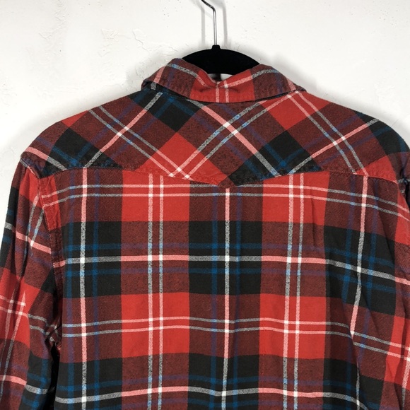 44mm orange and blue plaid snap button flannel size medium - Picture 8 of 10